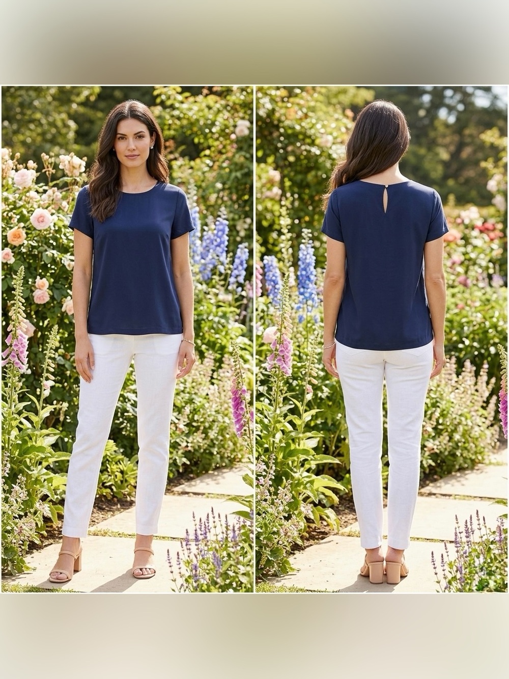 NWT J.Jill Women’s Navy Blue Short Sleeve  Blouse Size Small